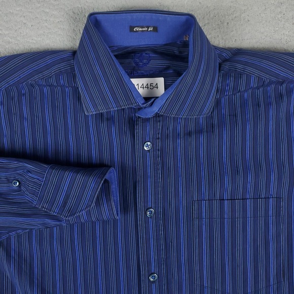 Bugatchi Other - Bugatchi Blue Striped Casual Mens Long Sleeve Button Up Shirt Large